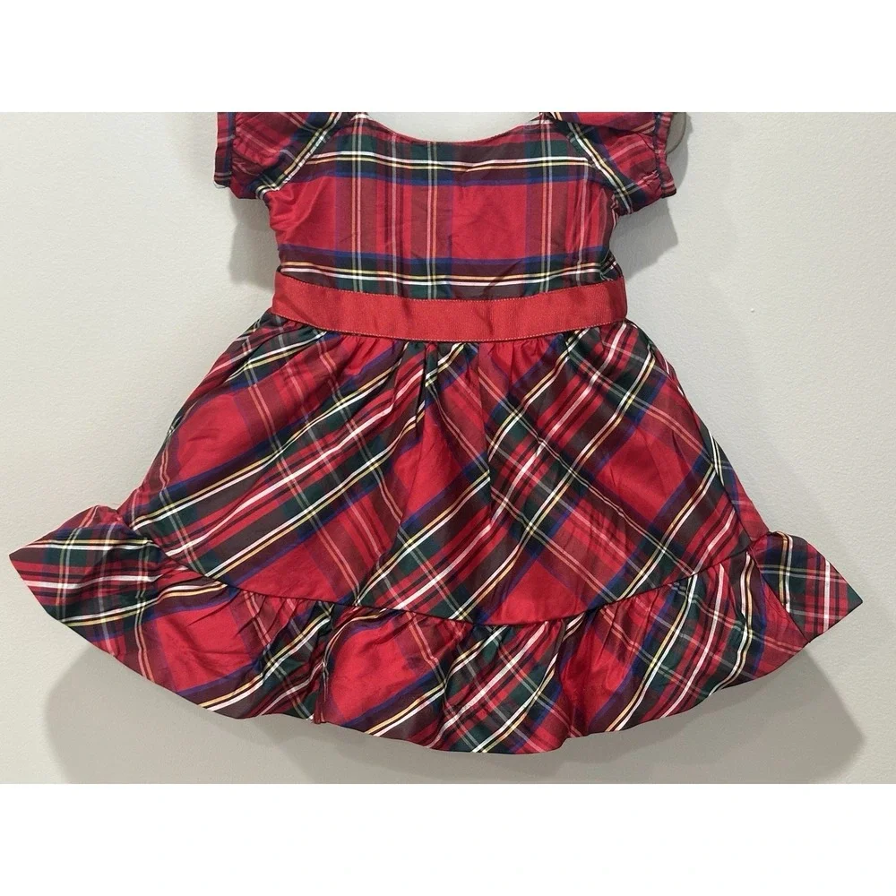 Janie‎ And Jack Baby Girl 6-12 Months Silk Red Tartan Plaid Holiday Dress NEW